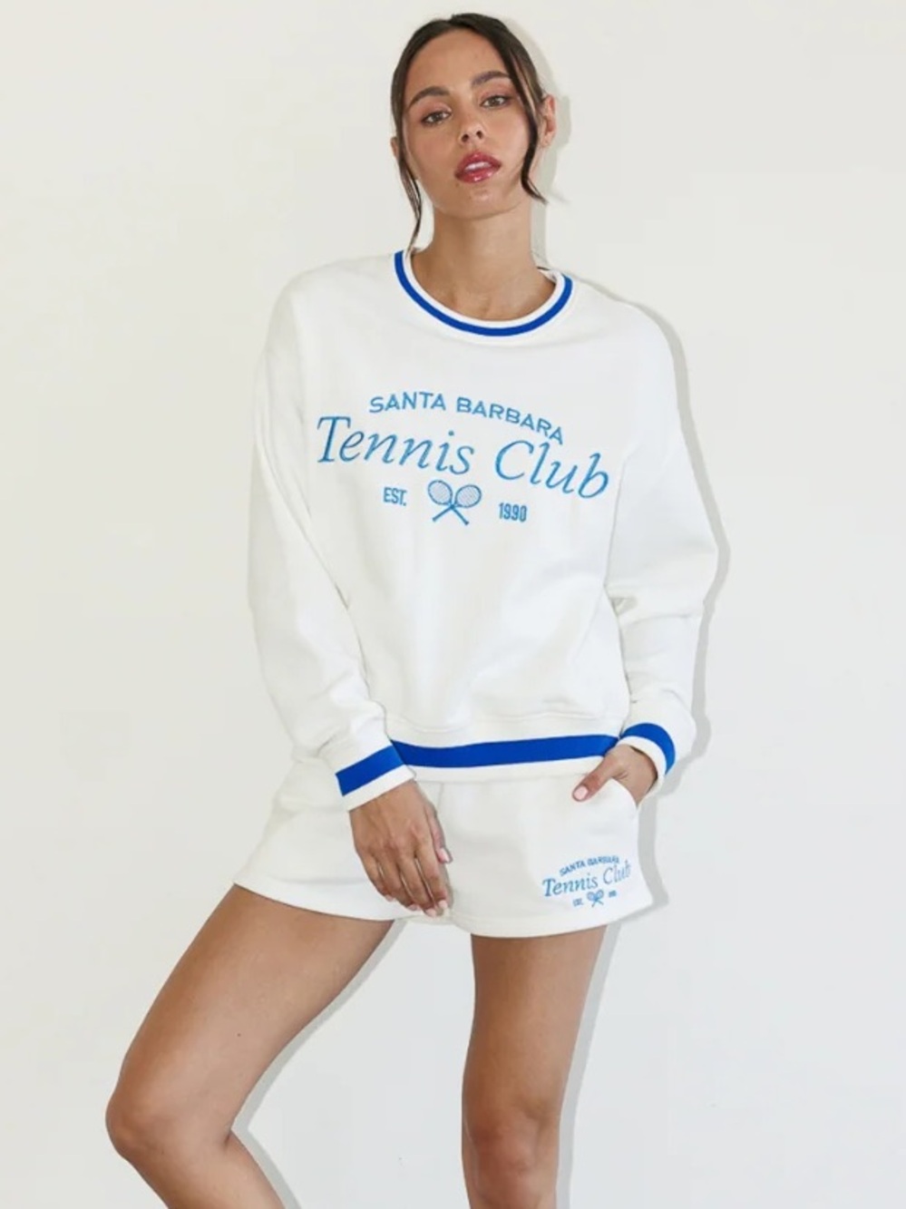 Lazy Sundays Santa Barbara Tennis Club Sweatshirt Shorts Set | Snow White | M